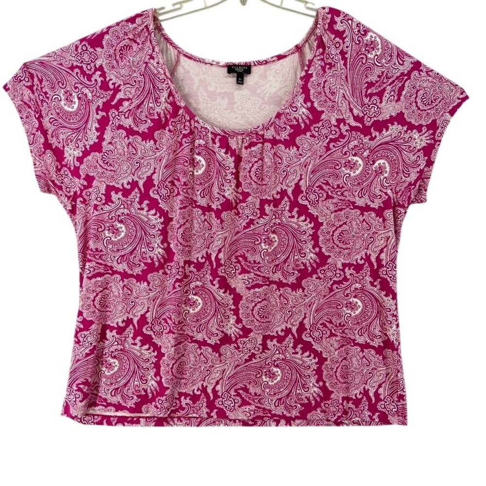 Talbots Shirt Woman‎ Sz 3X Pink Paisley Print Short Sleeve Knit Top Blouse